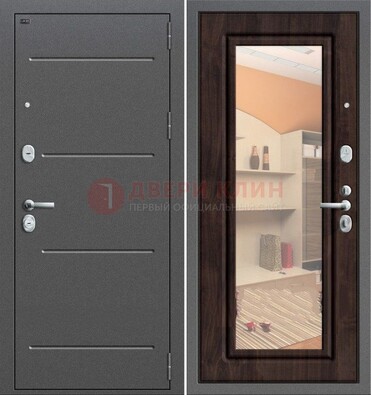 Серая стальная дверь с зеркалом винорит внутри ДЗ-6 в Коломне