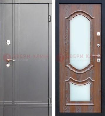 Серая входная дверь со светлой МДФ и зеркалами внутри ДЗ-77 в Коломне