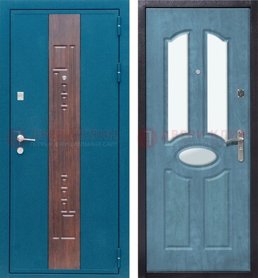 Голубая металлическая дверь МДФ с тремя зеркальными вставками ДЗ-78 в Коломне