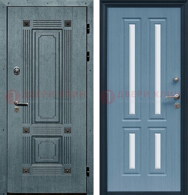 Голубая филенчатая дверь с МДФ и зеркальными вставками внутри ДЗ-80 в Коломне