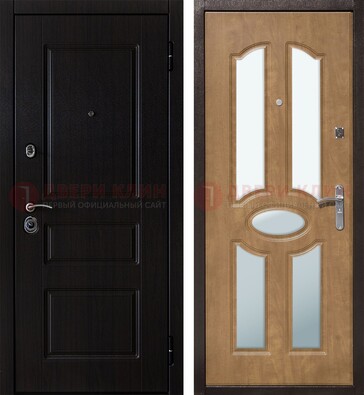 Входная темная дверь МДФ с узором и зеркалом ДЗ-89 в Коломне
