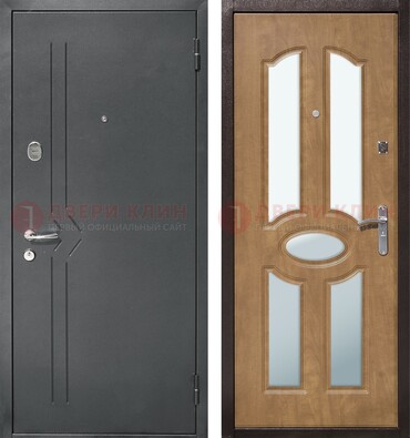 Железная серая дверь с порошковым напылением и МДФ с зеркалом ДЗ-90 в Коломне