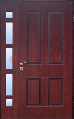 Красная входная полуторная дверь со стеклом ПЛ-10 в Коломне